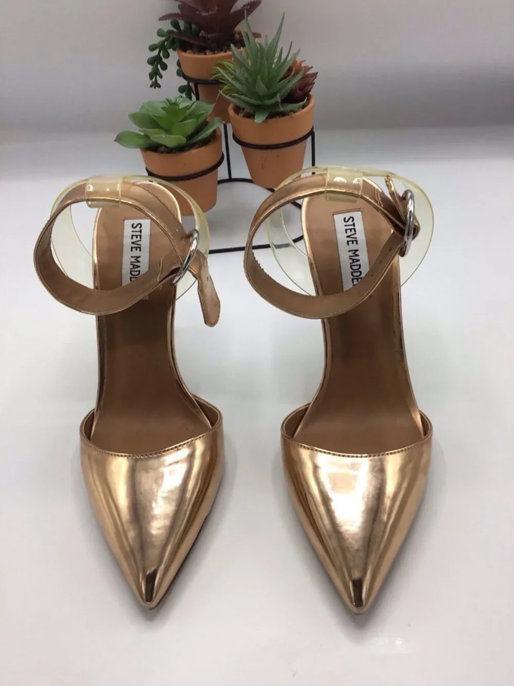 SteveMadden  #Desire Dark Blush Patent Ankle Strap Pumps Womens 7#